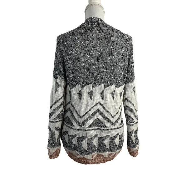 Full Tilt Open Knit Black and White Shrug Cardigan Sweater Striped Geometric Med - Picture 3 of 9